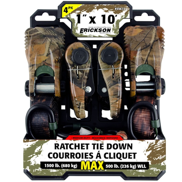 1X10Ft 1500 Lb Ratchet Tie Down W/ Cap Locks CAMO